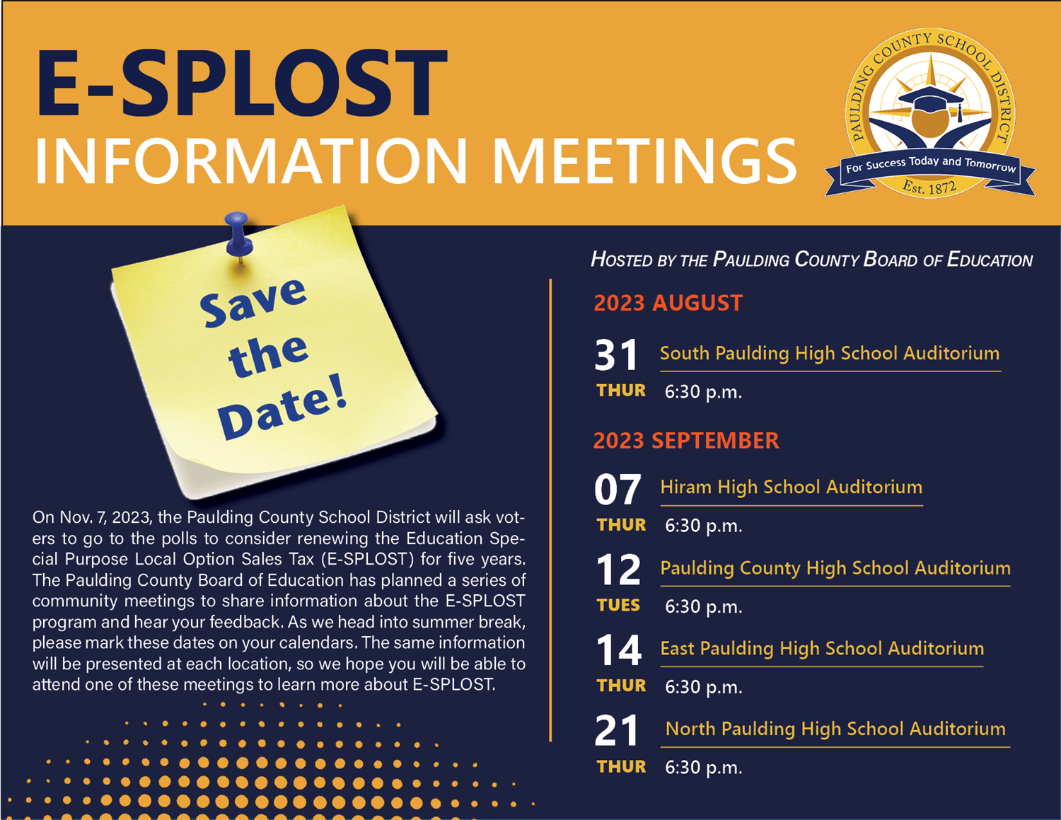 E-SPLOST Information Meetings flyer